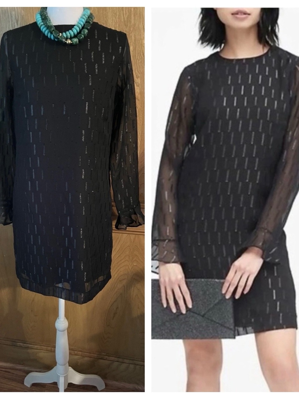 NWT Sz 2 Banana Republic Black Sparkly Ruffle Cuff Shift Dress LBD